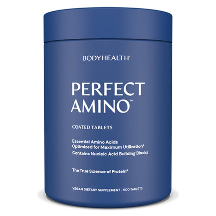 BodyHealth PerfectAmino (600 ct) Easy to Swallow Tablets, Essential Amino Acids Supplement with BCAAs, Vegan Protein for Pre/Post Workout & Muscle Recovery with Lysine, Tryptophan, Leucine, Methionine