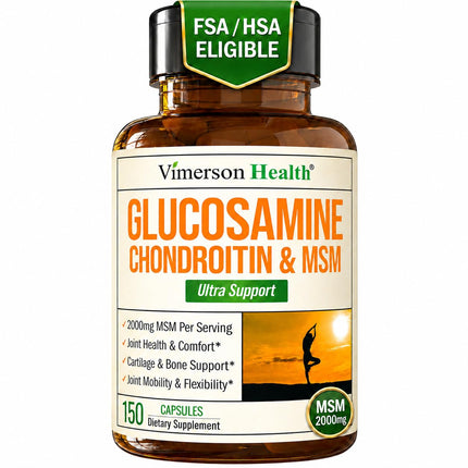 Glucosamine Chondroitin MSM – 3-in-1 Joint Supplements For Women and Men with Glucosamine Sulfate 1500mg, Chondroitin Sulfate 1200mg & Potent 2000mg MSM for Cartilage & Joint Support – 150 Capsules