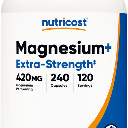 Nutricost Magnesium+ Extra Strength 420mg, 240 Capsules - 120 Servings. Magnesium Oxide and Glycinate - Non-GMO, Gluten Free, Vegan Friendly