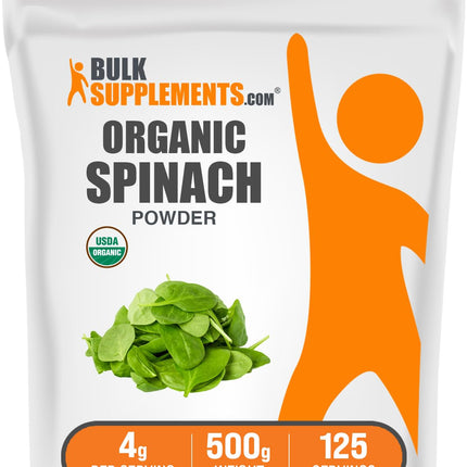 BulkSupplements.com Organic Spinach Powder - Herbal Supplement, Spinach Powder Organic - Green Superfood, Vegan & Gluten Free - 4g per Serving, 500g (1.1 lbs) (Pack of 1)