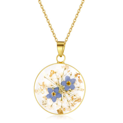 Forget-Me-Not and Queen Anne's Lace Pressed Wildflower Necklace | Gold Pressed Flower Necklace | Personalized Handmade Necklaces for Women | Forget-Me-Not Jewelry | Alaska State Flower Jewelry | 18”