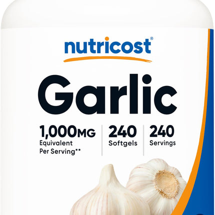 Nutricost Garlic 1000mg, 240 Softgels (2 Bottles) - Orderless, Premium Gluten Free Supplement