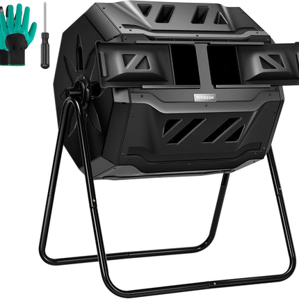 VIVOSUN Outdoor Tumbling Composter Dual Rotating Batch Compost Bin, 43 Gallon Black Door