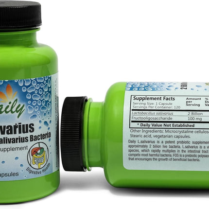 Daily Manufacturing L-Salivarius (Probiotic) 120 Delayed-Release Capsules (Pack of 2) and Pill Box byGeoMetal (240 Capsules Total