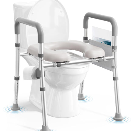 Soundfuse Toilet Seat Riser for Seniors, FSA HSA Eligible Raised Toilet Seat with Handles, Adjustable Height & Width, 400lb Handicap Elevated Toilet Seat, Fit Any Toilet