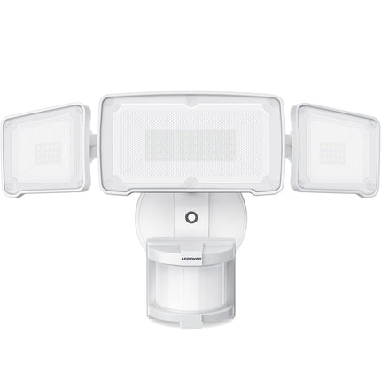 LEPOWER LED Security Lights Motion Sensor Light Outdoor, 38W 4200LM Light, 5500K, IP65 Waterproof, 3 Head Detected Flood Light for Garage, Yard, Porch (White)