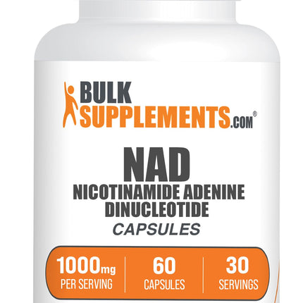BulkSupplements.com NAD Capsules - Nicotinamide Adenine Dinucleotide, NAD Supplement - Gluten Free, 2 Capsules per Serving (1000mg), 60 Count (Pack of 1)