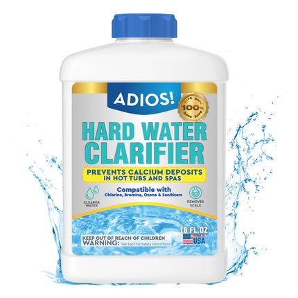 ADIOS! Hot Tub Hard Water Calcium Remover with Scale and Stain Clarifier, Soften Treat and Reduce Spa Mineral Deposits - 16oz (Pint)
