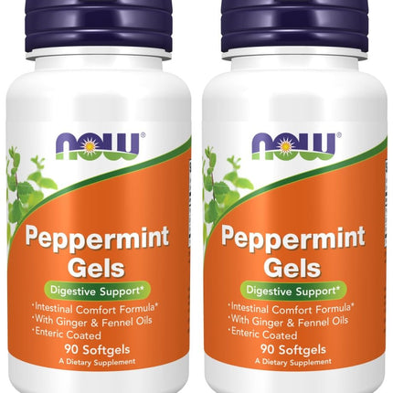 Now Foods Peppermint Gels with Ginger & Fennel Oils, 90 Softgels (Pack of 2)