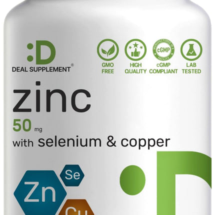 Deal Supplement Zinc 50mg with Selenium + Copper, 240 Capsules, 8 Month Supply, 3 in 1 Mineral Formula, Zinc Picolinate Complex Supplement, Supports Healthy Immune System for Adults and Kids