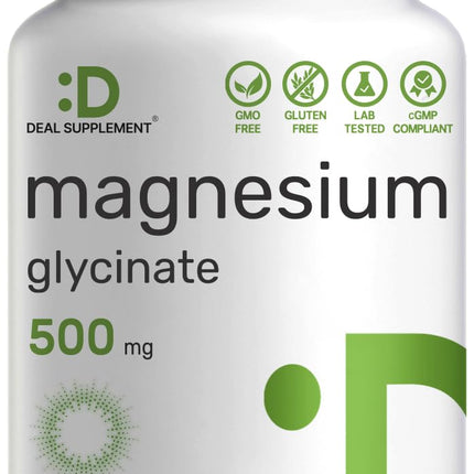 Deal Supplement Magnesium Glycinate 500mg, 240 Veggie Capsules | 100% Chelated for Easy Absorption | Essential Mineral Supplement | Non-GMO, Gluten-Free