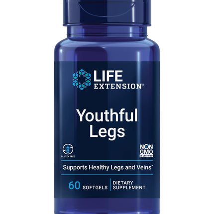 Life Extension Youthful Legs, Blood Flow, Vein Support, Circulation Supplement, Leg Health, Orange Peel Extract, diosmin, Gluten Free, Non-GMO, 60 softgels