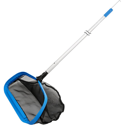 17.5'' Self-Repair Pool Net with Pole 10 Ft Thick Aluminum 8 Sections Detachable Pool Poles with Hidden Hook Retriever & Nylon Fine Mesh Netting Pool Skimmer Net for Above Ground In-ground Pools