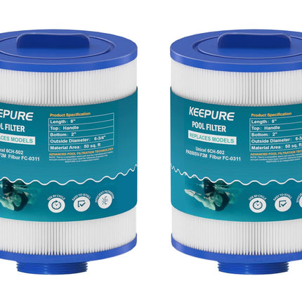 KEEPURE PAS50SV-F2M Hot Tub Filter Replacement for Artesian Spas,06-0005-12,6CH-502,06-0006-12,Filbur FC-0311,XLS-604,AR50,AK-9016,M60506 Spa Filter,50 Sq.ft,2Pack
