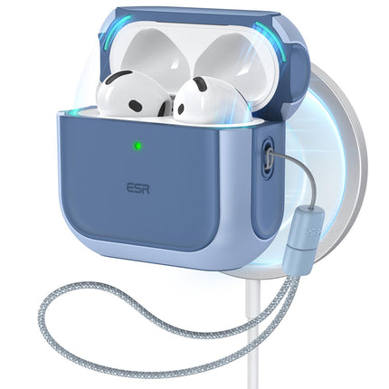 ESR for AirPods 4 Case, Compatible with AirPods 4th Generation Case (2024) (USB-C), Compatible with MagSafe, Drop Protection Cover with Lanyard, Magnetic Lid Lock, Orbit Hybrid Series, Blue