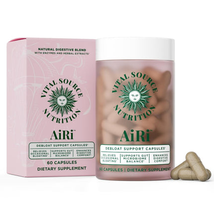 Vital Source Nutrition - AiRi - Debloat Support Capsules - Natural Digestive Blend with Enzymes & Herbal Extracts - Supports Gut Balance & Digestive Comfort - Supplements for Women - 30 Servings