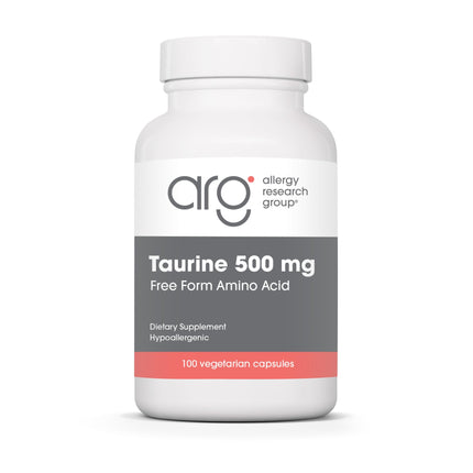 Allergy Research Group ARG Taurine 500 mg - Free Form Amino Acid Supplement - Heart & Electrolyte Support - Cellular Energy & Nervous System - Hypoallergenic - 100 Servings - 100 Capsules