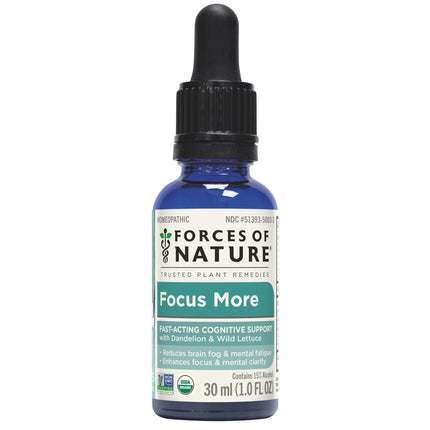 Forces of Nature Focus Supplement, Focus More Homeopathic Medicine, Nootropics Brain Support Supplement, Helps Memory & Concentration, 1 fl oz