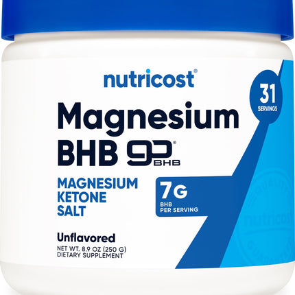 Nutricost Magnesium BHB Salts (250 Grams, Unflavored) - Exogenous Ketone Supplement, 6.5g Beta-Hydroxybutyrate Per Serving