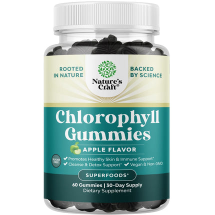 Chlorophyll Gummies for Cleanse & Detox Support - Potent Internal Deodorizer Chloropyll Supplements for Body Odor Healthy Skin Immunity & Digestive Support - Vegan Non-GMO & Gluten Free - 60 Count