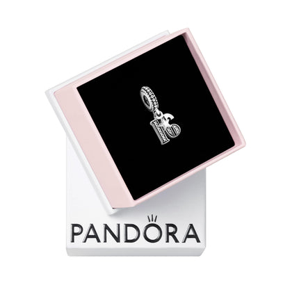 PANDORA 16th Celebration Dangle Charm - Bracelet Charm for PANDORA Moments Bracelets - Sterling Silver with Clear Cubic Zirconia - Gift for Her - Jewelry for Women with Gift Box