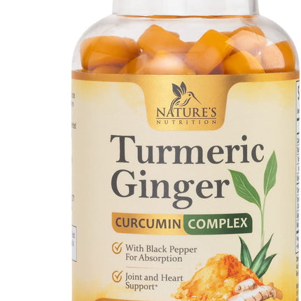 Turmeric Curcumin Supplement Gummies - 95% Curcuminoids with Turmeric & Ginger, Black Pepper for Best Absorption, Nature's Vegan Joint Support, Non-GMO, Gluten Free, Tasty Peach Flavor - 120 Gummies