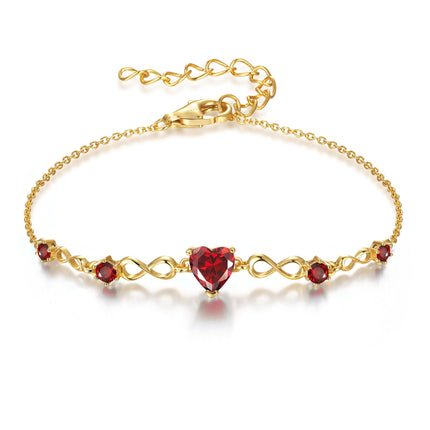 Infinity Heart Birthstone Bracelets for Women, 925 Sterling Silver Dainty Charm Link Bracelet Adjustable, Birthday Anniversary Valentines Day Jewelry Gifts for Women Wife Mom Girlfriend Her