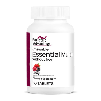 Bariatric Advantage Chewable Essential Multivitamin Without Iron - 200 DV of Key Nutrients - Trace Mineral Support* - Multivitamins for Bariatric Patients - Berry - 60 Count