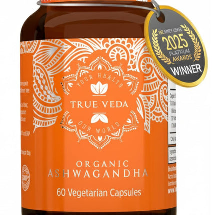 True Veda USDA Organic KSM-66 Ashwagandha Supplements | Organic Ashwagandha for Women & Men | High Strength Ashwagandha KSM 66 Capsules | Premium Aswagandha/Ashwaganda Root Extract | 60 Capsules