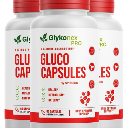 (3 Pack) Glykonex Pro, Official Glykonex Gluco for Wellness (180 Capsules)