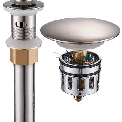 Vessel Sink Drain for Bathroom, Pop-up Drain With Detachable Basket Stopper, Anti-Explosion And Anti-Clogging Drain Strainer, Sink Drain Assembly With Overflow Brushed Nickel, REGALMIX RWF083J