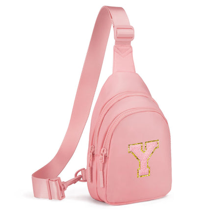 Viverte Small Initial Sling Bag - Crossbody & Fanny Pack for Girls & Women - Cute Chest Bag - Personalized Birthday Gifts - Trendy Preppy Stuff - Light Pink-Y