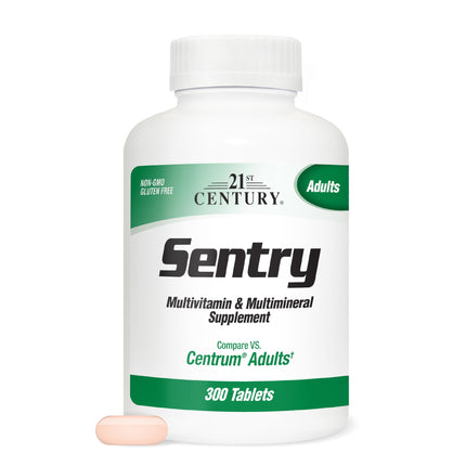 Sentry Adult Multivitamin & Multimineral Supplement, Daily Vitamins for Men & Women, Essential Vitamins & Minerals, Immune, Energy & Bone Health Support, Gluten Free, 300 Tablets