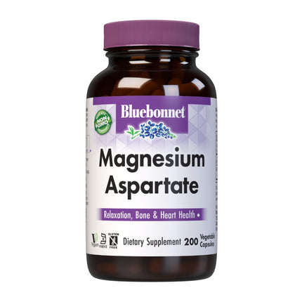 Bluebonnet Nutrition Magnesium 400 mg Chelated Magnesium Aspartate Daily Mineral, Heart & Bone Support* Supplement for Men & Women Vegan, Non-GMO - 200 Vegetable Capsules