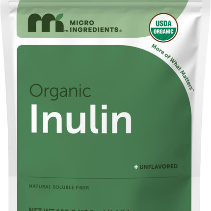 Micro Ingredients Organic Inulin FOS Fiber Powder, 1.1 lb | Quick Water-Soluble Prebiotic | Natural Unflavored Fiber for Yogurt, Smoothies, & Drinks | Vegan Friendly, Dissolves Clear, Non-GMO