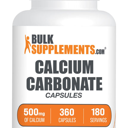 BulkSupplements.com Calcium Carbonate Capsules - Calcium Carbonate Supplement, Calcium Carbonate 500mg - Calcium Supplement, Gluten Free, 2 Capsules per Serving, 360 Capsules (Pack of 1)