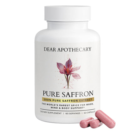 Dear Apothecary Pure Saffron Extract Capsules - Crocus Sativus Herbal Supplement - Vegan Non-GMO - 60 Caps