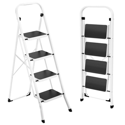 HBTower Step Ladder, Folding Step Stool for Adults with Anti-Slip Pedal, 330 lbs Capacity for Kitchen, Home, White