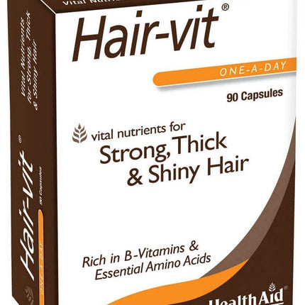 HealthAid Hair-VIT Hair Support Supplement – Once Daily Formula with Biotin, B-Complex Vitamins & Amino Acids – Helps Support Strong, Thick & Healthy-Looking Hair – for Men & Women – 90 Capsules*
