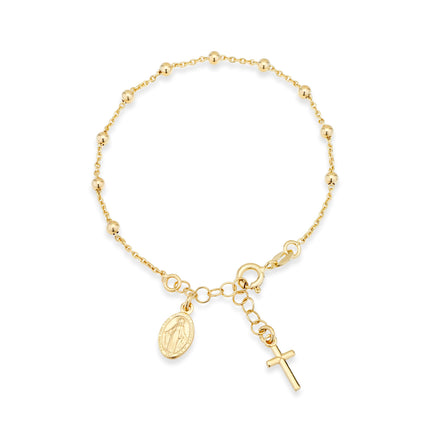 Miabella 18K Gold Plated 925 Sterling Silver Italian Rosary Cross Bead Charm Link Chain Bracelet for Women, Adjustable, Made in Italy (Length 6-7 Inch)