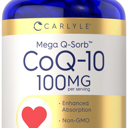 Carlyle CoQ10 100mg Softgels | 240 Count | Mega Q-Sorb Coenzyme Q-10 | with Black Pepper Extract | Non-GMO and Gluten Free Supplement