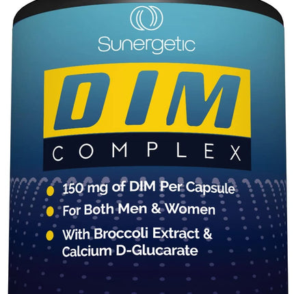 Sunergetic Premium DIM Supplement – 150mg diindolylmethane, Broccoli, Calcium D-Glucarate & Bioperine for Men & Women – DIM Complex for Menopause Support & Balance - 60 Capsules