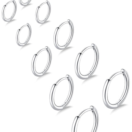 Gokeey 5 Pairs 316L Stainless Steel Small Hoop Earrings Set for Women, Cute Huggie Earrings for Women, Hypoallergenic Tiny Cartilage Earrings Hoop Silver Hoop Earrings for Men Multiple Piercing