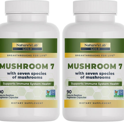 Nature's Lab Mushroom 7 Organic Blend - Benefits The Immune System, Cell Function and Endurance - 90 Capsules (45 Servings) (Pack of 2)