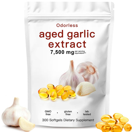 ULIKEATM Odorless Aged Garlic Extract,7500mg Organic Garlic Capsules Supplement for Antioxidant Wellness & Immune Support,Vegetarian,Non-GMO,All-Natural-300 Count