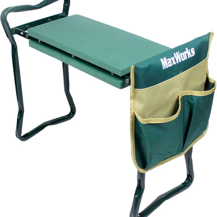 MaxWorks 50921 Folding Garden Kneeler Stool with 8 inch Wide Kneeling Pad, with 1 Tools Pouch for Planting and Gardening