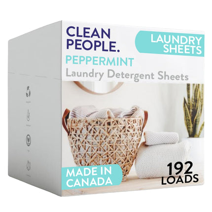 The Clean People Laundry Detergent Sheets - Laundry Soap - Ultra Concentrated, Recyclable Packaging, Stain Fighting - Peppermint, 192 Pack