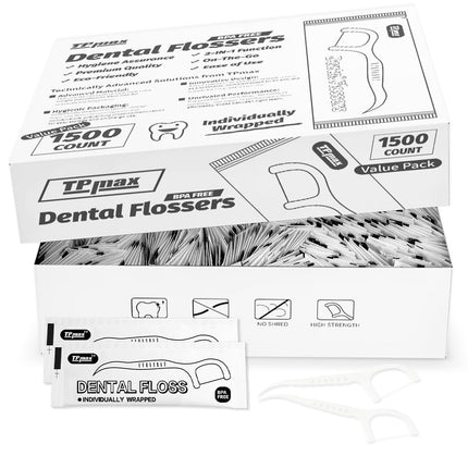 1500 Count Dental Flossers Each Individually Wrapped, Bulk Value Pack, Floss Singles Bag, Travel Hotel Restaurant Office Car Dental Floss, Floss Picks Oral Care Teeth Clean Flat Wire