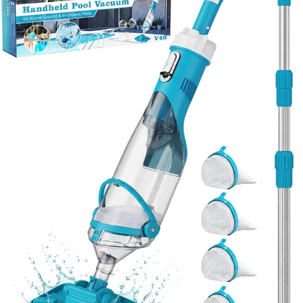 Cordless Pool Vacuum with Telescopic Pole, 18.5 GPM Powerful Suction, 1.5H Supercharge Technology, Handheld Pool Vacuum Cleaner for Above Ground/Inground Pools, Hot Tubs, Sky Blue