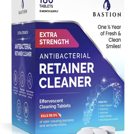 Retainer Cleaner & Denture Cleanser - 180 Effervescent Tablets 6 Month Supply Removes Stains, Discoloration, Odors, Plaque Clear Aligners, Mouth Night Guard, All Dental/Oral Appliances